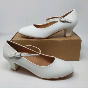 Women's White Mary Jane Low Heel Pumps Ankle Strap Dress Shoes Size 8